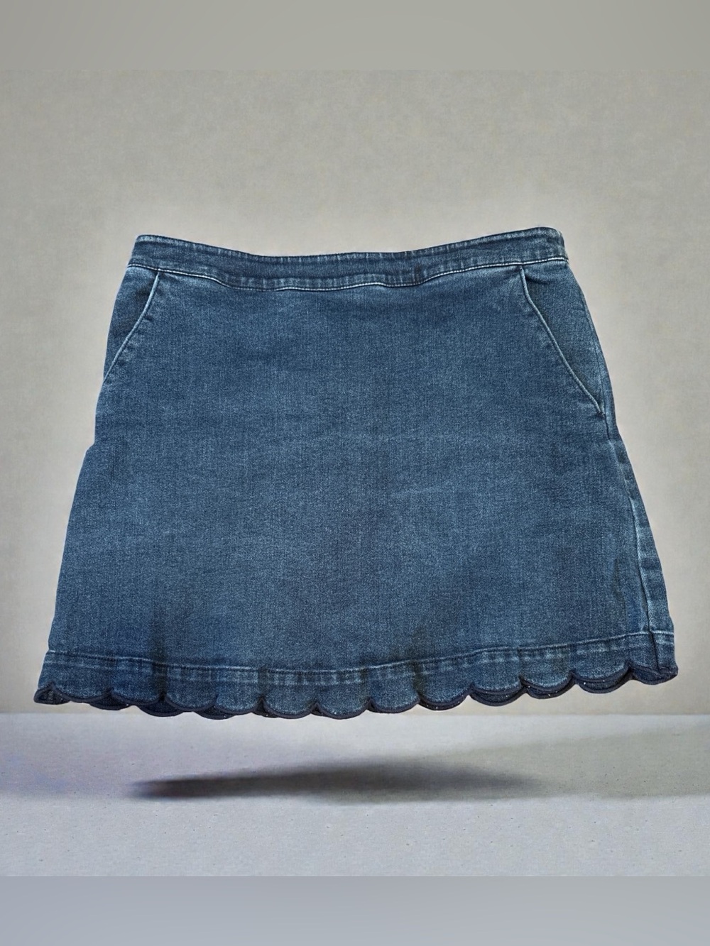 Draper James Dark Blue Denim Scallop Hem Mini Skirt